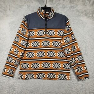 Roper Fleece Pullover Mens XL Orange Blue Aztec Southwestern 1/4 Zip